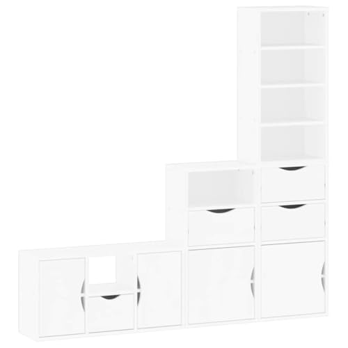 ULUYYUC Tv Unit Tv Schrank Tv Ständer Fernsehtisch - 4-TLG. Wohnwand mit Stauraum ODDA Weiß Massivholz Kiefer für Outdoor Flur Wohnzimmer Küche von ULUYYUC
