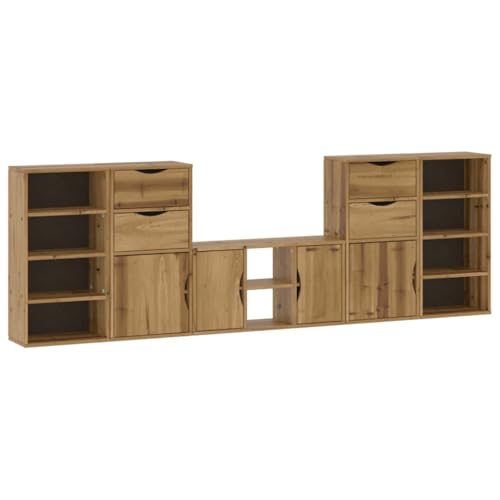 ULUYYUC Tv Unit Tv Schrank Tv Ständer Fernsehtisch - 5-TLG. Wohnwand mit Stauraum ODDA Massivholz Kiefer für Outdoor Flur Wohnzimmer Küche von ULUYYUC