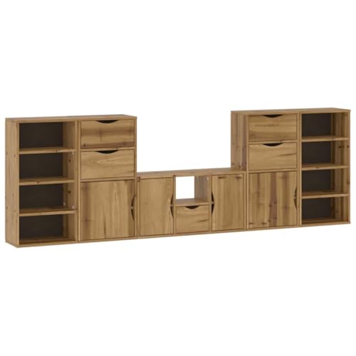 ULUYYUC Tv Unit Tv Schrank Tv Ständer Fernsehtisch - 5-TLG. Wohnwand mit Stauraum ODDA Massivholz Kiefer für Outdoor Flur Wohnzimmer Küche von ULUYYUC
