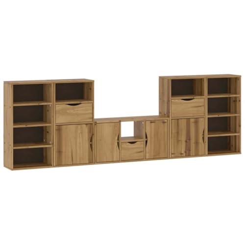 ULUYYUC Tv Unit Tv Schrank Tv Ständer Fernsehtisch - 5-TLG. Wohnwand mit Stauraum ODDA Massivholz Kiefer für Outdoor Flur Wohnzimmer Küche von ULUYYUC