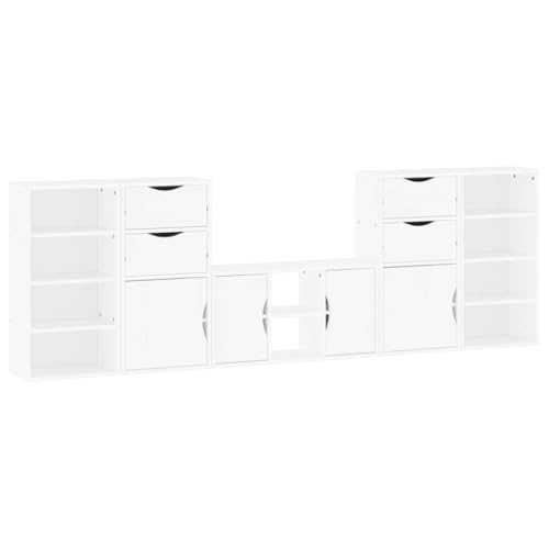 ULUYYUC Tv Unit Tv Schrank Tv Ständer Fernsehtisch - 5-TLG. Wohnwand mit Stauraum ODDA Weiß Massivholz Kiefer für Outdoor Flur Wohnzimmer Küche von ULUYYUC