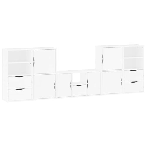 ULUYYUC Tv Unit Tv Schrank Tv Ständer Fernsehtisch - 5-TLG. Wohnwand mit Stauraum ODDA Weiß Massivholz Kiefer für Outdoor Flur Wohnzimmer Küche von ULUYYUC