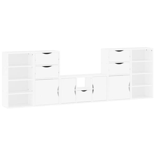 ULUYYUC Tv Unit Tv Schrank Tv Ständer Fernsehtisch - 5-TLG. Wohnwand mit Stauraum ODDA Weiß Massivholz Kiefer für Outdoor Flur Wohnzimmer Küche von ULUYYUC