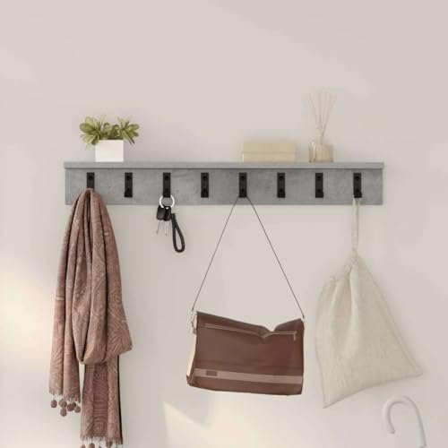 ULUYYUC Wandmontierter Garderobenständer Betongrau 80 x 10.5 x 10.5 cm Modernes Design mit Robusten Metallhaken und Integriertem Regal aus Holzwerkstoff für Flur Eingangsbereich und Wohnzimmer von ULUYYUC