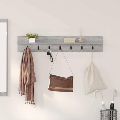 ULUYYUC Wandmontierter Garderobenständer Grau Sonoma 100 x 10.5 x 18 cm aus Holzwerkstoff mit Metallhaken Modernes Design für Flure und Eingänge von ULUYYUC