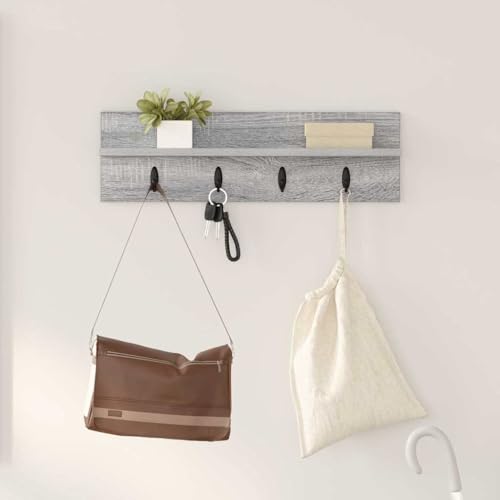 ULUYYUC Wandmontierter Garderobenständer Grau Sonoma 60 x 10.5 x 18 cm aus Holzwerkstoff mit Metallhaken Modernes Design für Flur und Eingang von ULUYYUC