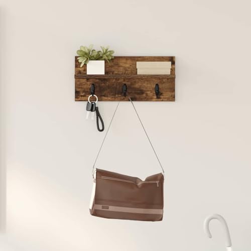 ULUYYUC Wandmontierter Garderobenständer Räuchereiche 40 x 10.5 x 18 cm Modernes Design mit Metallhaken für Flure und Eingänge Platzsparend & Stilvoll von ULUYYUC