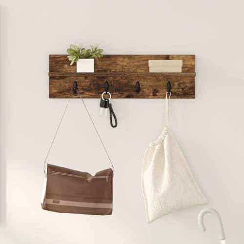 ULUYYUC Wandmontierter Garderobenständer Räuchereiche 60 x 10.5 x 18 cm Modernes Holzwerkstoff Design mit Metallhaken Platzsparend für Flur Eingang Wohnzimmer ULUYYUC Wandmontierter Garderobenständer Räuchereiche 60 x 10.5 x 18 cm Modernes Holzwerkstoff Design mit Metallhaken Platzsparend für Flur Eingang Wohnzimmer von ULUYYUC