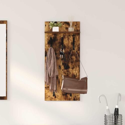 ULUYYUC Wandmontierter Garderobenständer Räuchereiche 90 x 40 x 10 cm Modernes Design mit 3 Regalen & Robusten Haken für Flur Eingangsbereich & Wohnzimmer von ULUYYUC