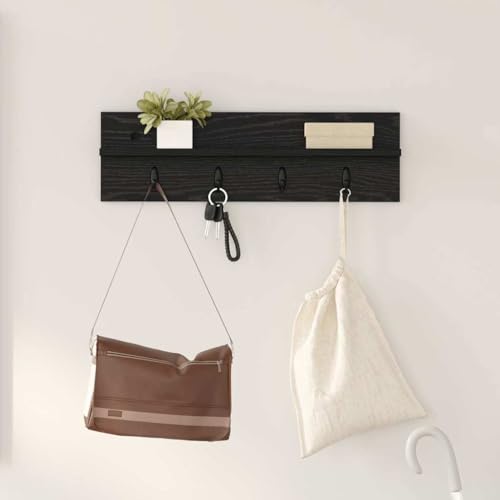 ULUYYUC Wandmontierter Garderobenständer Schwarze Eiche 60 x 10.5 x 18 cm Modernes Design mit Robusten Metallhaken Platzsparend für Flur Eingang und Wohnzimmer von ULUYYUC