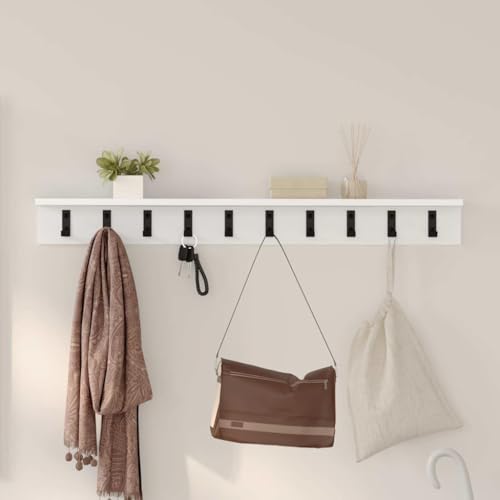 ULUYYUC Wandmontierter Garderobenständer Weiß 100 x 10.5 x 10.5 cm Modernes Design mit Robusten Metallhocken und Integriertem Regal für Flur Eingangsbereich und Wohnzimmer ULUYYUC Wandmontierter Garderobenständer Weiß 100 x 10.5 x 10.5 cm Modernes Design mit Robusten Metallhocken und Integriertem Regal für Flur Eingangsbereich und Wohnzimmer von ULUYYUC