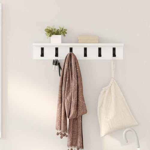 ULUYYUC Wandmontierter Garderobenständer Weiß 60 x 10.5 x 10.5 cm Modernes Design mit Robusten Metallhaken und Integriertem Regal für Flur Eingangsbereich und Wohnzimmer von ULUYYUC