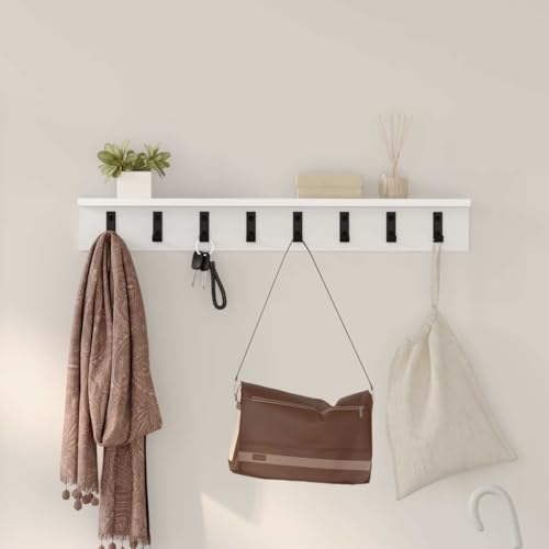ULUYYUC Wandmontierter Garderobenständer Weiß 80 x 10.5 x 10.5 cm Modernes Design mit Robusten Metallhaken & Integriertem Regal aus Holzwerkstoff für Flur Eingangsbereich und Wohnzimmer von ULUYYUC