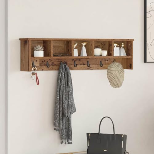 ULUYYUC Wandmontierter Garderobenständer aus Holzwerkstoff Altholz 100 x 16 x 26 cm Modernes Design mit Praktischen Haken und Zusätzlichem Stauraum für Flur Eingangsbereich und Wohnzimmer von ULUYYUC
