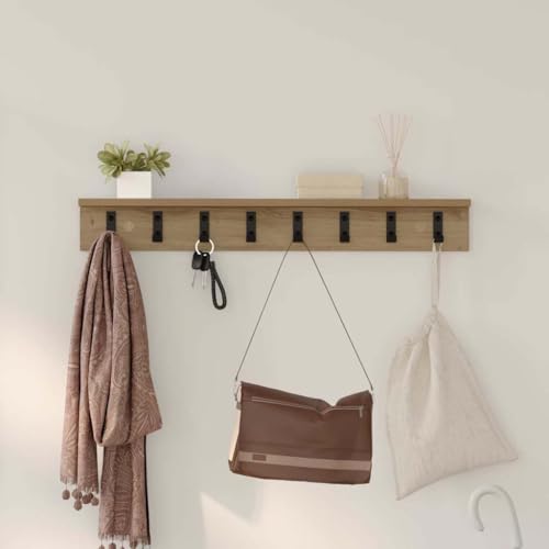 ULUYYUC Wandmontierter Garderobenständer mit Regal 80 x 10.5 x 10.5 cm aus Holzwerkstoff in Eiche Handwerklich Modernes Design für Flur Eingangsbereich und Wohnzimmer von ULUYYUC