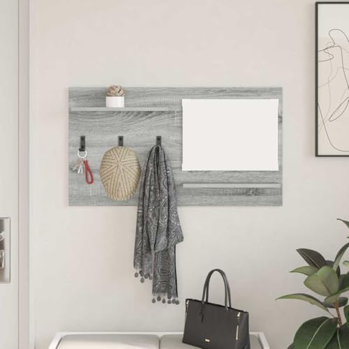 ULUYYUC Wandmontierter Kleiderständer Grau Sonoma 90 x 10 x 50 cm Modernes Rechteckdesign mit Haken und Regalbrett Robuste Holzwerkstoff Konstruktion für Flur Wohnzimmer und Eingangsbereich von ULUYYUC