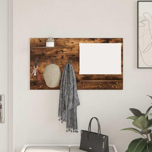 ULUYYUC Wandmontierter Kleiderständer Rauch-Eiche 90 x 10 x 50 cm Modernes Rechteck Design mit Haken und Regalbrett Robuste Holzwerkstoff Konstruktion für Flur Wohnzimmer und Schlafzimmer von ULUYYUC