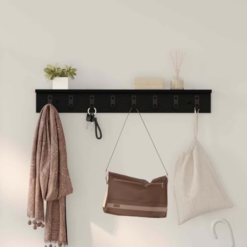 ULUYYUC Wandmontierter Kleiderständer mit Regal 80 x 10.5 x 10.5 cm aus Holzwerkstoff in Schwarze Eiche Modernes Design & Robuste Metallhaken für Flur Eingangsbereich und Wohnzimmer ULUYYUC Wandmontierter Kleiderständer mit Regal 80 x 10.5 x 10.5 cm aus Holzwerkstoff in Schwarze Eiche Modernes Design & Robuste Metallhaken für Flur Eingangsbereich und Wohnzimmer von ULUYYUC