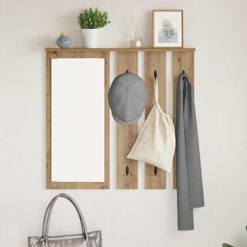 ULUYYUC Wandmontierter Kleiderständer mit Regal und Spiegel Eiche handwerklich 84 x 10 x 80 cm Modernes Design für Flur Eingang und Wohnzimmer von ULUYYUC