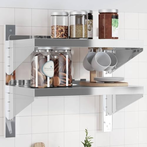 ULUYYUC Wandregal 2er Set Edelstahl Schwebendes Regal 50 x 30 x 48 cm Silber Modernes Design mit Erhöhten Kanten Robust und Langlebig für Wohnzimmer Küche Badezimmer von ULUYYUC