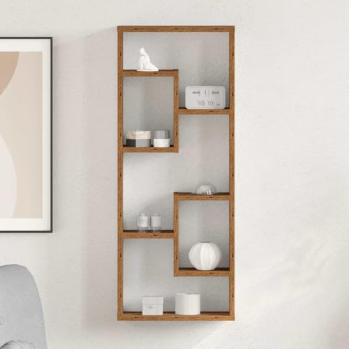 ULUYYUC Wandregal Altholz-Optik 36x16x90 cm aus Holzwerkstoff Schwebendes Regal mit Stauraum für Bücher Deko und Pflanzen für Wohnzimmer Büro und Badezimmer von ULUYYUC