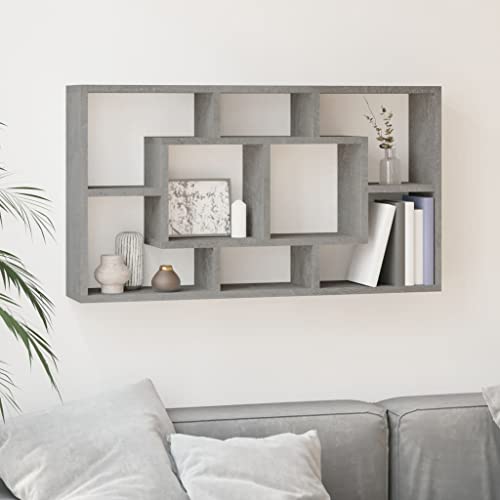 ULUYYUC Wandregal Betongrau 85 x 18 x 85 cm Schwebendes Regal mit 8 Fächern aus Holzwerkstoff Unsichtbare Montage Stabile Aufbewahrung für Bücher Deko und Pflanzen im Wohnzimmer oder Badezimmer von ULUYYUC