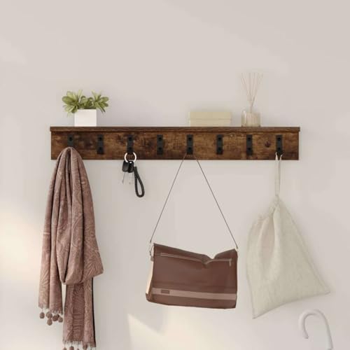 ULUYYUC Wandregal Garderobenständer Räuchereiche 80 x 10.5 x 10.5 cm Modernes Design mit Metallhocken und Regal für Flur Eingangsbereich und Wohnzimmer von ULUYYUC