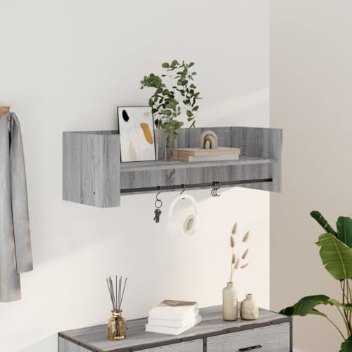ULUYYUC Wandregal Grau Sonoma 100x35x30,5 cm aus Holzwerkstoff Schwebendes Regal mit Hängestange für Bücher Deko und Pflanzen Modernes Design für Wohnzimmer Badezimmer und Küche ULUYYUC Wandregal Grau Sonoma 100x35x30,5 cm aus Holzwerkstoff Schwebendes Regal mit Hängestange für Bücher Deko und Pflanzen Modernes Design für Wohnzimmer Badezimmer und Küche von ULUYYUC