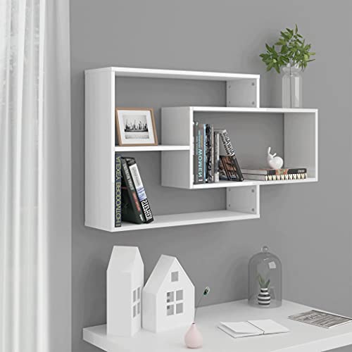 ULUYYUC Wandregal Hochglanz Weiß 104 x 20 x 58,5 cm Modernes Bücherregal mit 3 Fächern aus Holzwerkstoff Robust & Leicht zu Reinigen für Wohnzimmer Schlafzimmer und Flur von ULUYYUC