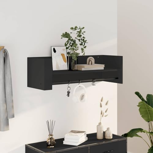 ULUYYUC Wandregal Schwarz 100x35x30,5 cm Holzwerkstoff Schwebendes Regal mit Hängestange für Bücher Deko und Pflanzen Modernes Design für Wohnzimmer Badezimmer und Küche von ULUYYUC