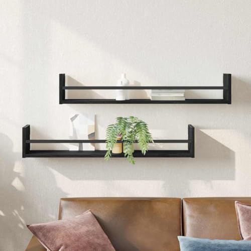 ULUYYUC Wandregal Schwarz 2 Stück Modernes Bücherregal aus Holzwerkstoff 80x16x14 cm Schwebendes Regal für Wohnzimmer Küche und Badezimmer von ULUYYUC