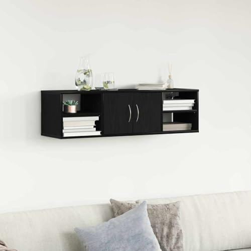 ULUYYUC Wandregal Schwarz Eiche 140x41x75 cm Modernes Bücherregal mit Anpassbaren Regalböden aus Holzwerkstoff Robuste Wandmontage für Wohnzimmer Schlafzimmer und Büro von ULUYYUC