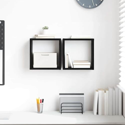 ULUYYUC Wandregal Schwarz-Eiche MDF 26 x 15 x 26 cm Modernes Wandboard mit Mattem Finish Stabiles Bücherregal für Wohnzimmer Küche und Badezimmer von ULUYYUC