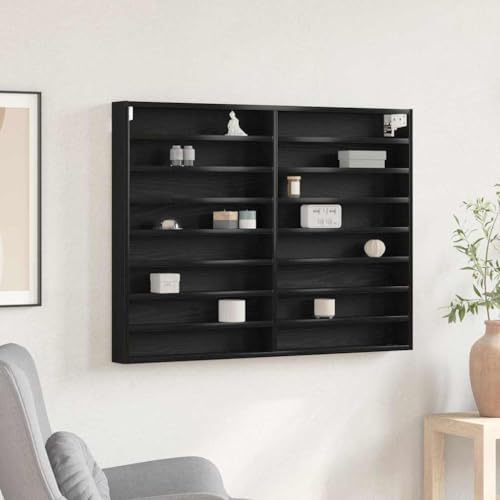 ULUYYUC Wandregal Schwarz Eiche Modernes Bücherregal mit 10 Fächern Stilvolle Wandmontage Vitrine für Wohnzimmer und Flur 100 x 8.5 x 75 cm von ULUYYUC