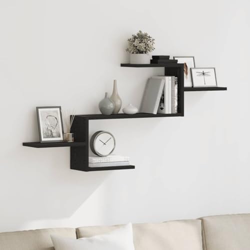 ULUYYUC Wandregal Schwarz Eichen-Optik 104x15x49 cm Holzwerkstoff Schwebendes Regal mit Modernem Design für Bücher Deko und Pflanzen von ULUYYUC