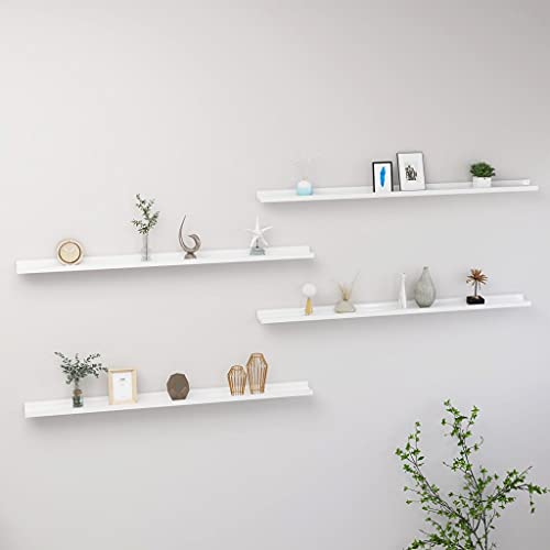 ULUYYUC Wandregal Set 4 Stück Hochglanz Weiß 115 x 9 x 3 cm Schwebendes Regal aus MDF Robust & Langlebig für Bücher Pflanzen und Deko im Wohnzimmer Badezimmer oder Küche von ULUYYUC