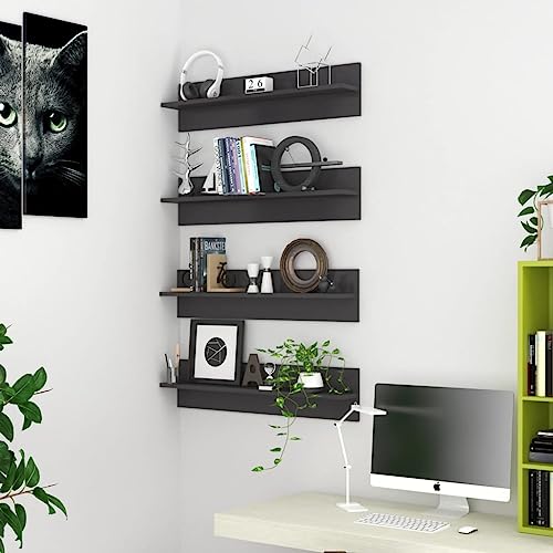 ULUYYUC Wandregal Set 4 Stück Modernes Bücherregal aus Holzwerkstoff Hochglanz Grau 80 x 11,5 x 18 cm Robuste Hängeregale für Wohnzimmer Küche und Badezimmer von ULUYYUC