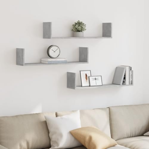 ULUYYUC Wandregal Set aus Holzwerkstoff 3 Stück Betongrau 80 x 18 x 18 cm Schwebendes Regal mit Modernem Design Starker Stauraum für Bücher Deko und Pflanzen von ULUYYUC