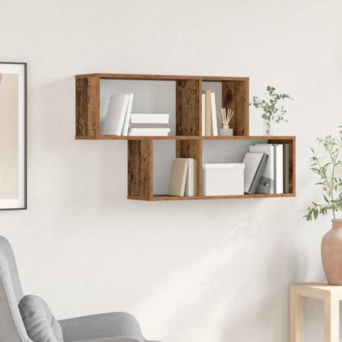 ULUYYUC Wandregal aus Massivholz Altholz 100x20x53 cm Rustikales Design mit Verwitterter Oberfläche für Wohnzimmer Bücherregal Wand Deko von ULUYYUC