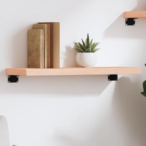 ULUYYUC Wandregal aus Massivholz Eiche 60x20x4 cm Unbehandelt mit Naturkante Rustikales Design Stabiles Bücherregal für Wandmontage Wohnzimmer Badezimmer Küche von ULUYYUC