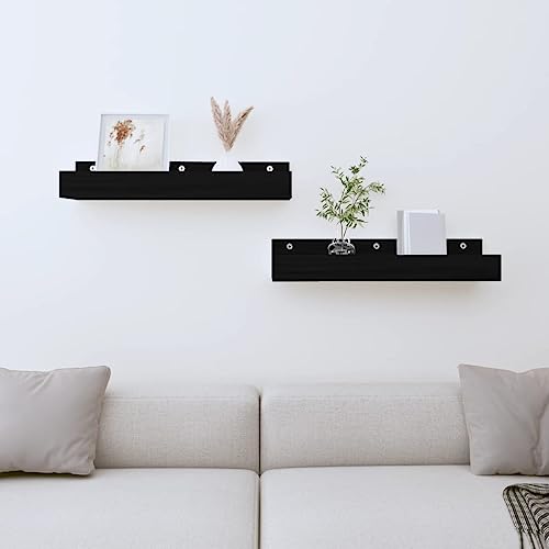 ULUYYUC Wandregal aus Massivholz Kiefer 2 Stück Schwarz 50 x 12 x 9 cm Rustikales Bücherregal mit Offenen Fächern für Wohnzimmer Küche und Badezimmer von ULUYYUC