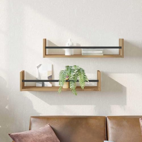 ULUYYUC Wandregal aus massiver Eiche 60 x 16 x 14 cm Set aus 2 schwebenden Regalen mit lackierter Oberfläche für Wohnzimmer und Küche Stilvolles Bücherregal und Deko Display von ULUYYUC