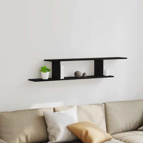 ULUYYUC Wandregal aus schwarzer Eiche 125 x 18 x 2 cm Modernes Bücherregal mit schwebendem Design Robuster Holzwerkstoff für Wohnzimmer Schlafzimmer und Badezimmer von ULUYYUC