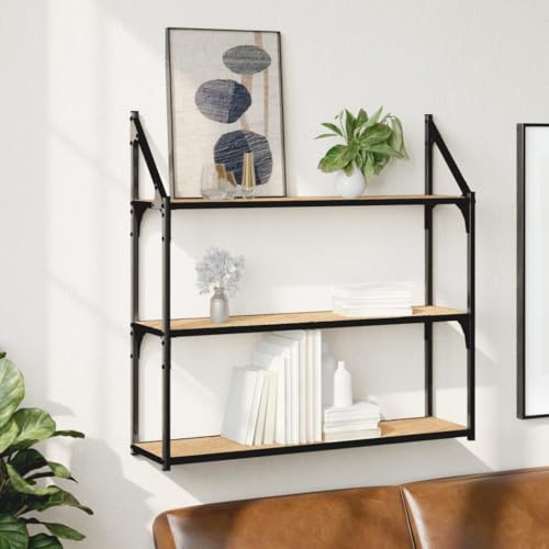 ULUYYUC Wandregal mit 3 Ablagen aus Holzwerkstoff und Stahl 80 x 21 x 78 5 cm Schwebendes Regal für Bücher Pflanzen und Deko im Wohnzimmer Badezimmer oder Schlafzimmer von ULUYYUC