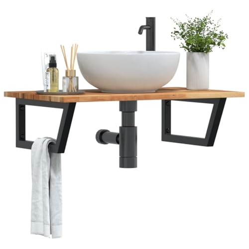 ULUYYUC Waschbeckenregal 80 x 50 cm Akazienholz Schwarzer Stahl Schweberegal für Bad Küche & Flur Modernes Design Robust und Langlebig Wandmontage mit 100 kg Tragkraft von ULUYYUC
