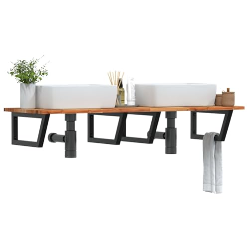 ULUYYUC Waschbeckenregal Wandmontage 120 x 50 cm Akazienholz & Stahl Schwarz Modernes Trapezdesign Robust und Langlebig für Badezimmer WC und Flur ULUYYUC Waschbeckenregal Wandmontage 120 x 50 cm Akazienholz & Stahl Schwarz Modernes Trapezdesign Robust und Langlebig für Badezimmer WC und Flur von ULUYYUC