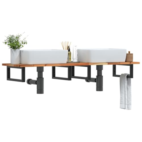 ULUYYUC Waschbeckenregal Wandmontage 120x40 cm Akazienholz & Stahl Schwarz Modernes Design Robuste Ablage Badmöbel für Badezimmer Gäste-WC Küche von ULUYYUC