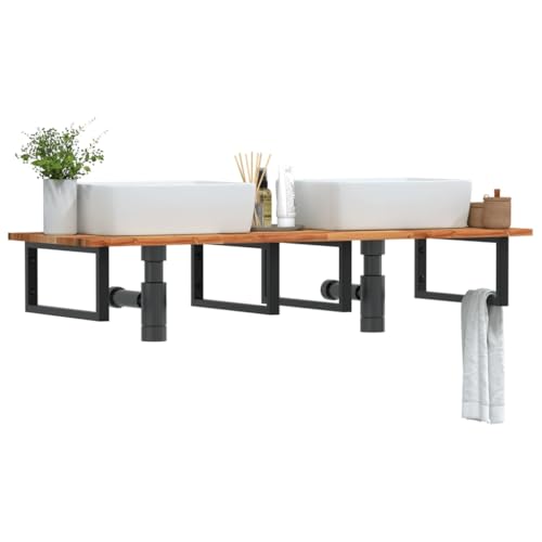ULUYYUC Waschbeckenregal aus Akazienholz und Stahl 120 x 50 cm Schwarze Halterung Modernes Design Robuste Konstruktion Platzsparend für Badezimmer Küche Flur ULUYYUC Waschbeckenregal aus Akazienholz und Stahl 120 x 50 cm Schwarze Halterung Modernes Design Robuste Konstruktion Platzsparend für Badezimmer Küche Flur von ULUYYUC