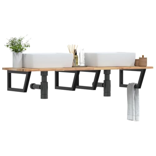 ULUYYUC Waschbeckenregal aus Stahl und Akazienholz 140 x 50 cm Wandmontage Modernes Design mit Trapezform Robust und Langlebig für Badezimmer Küche und Flur ULUYYUC Waschbeckenregal aus Stahl und Akazienholz 140 x 50 cm Wandmontage Modernes Design mit Trapezform Robust und Langlebig für Badezimmer Küche und Flur von ULUYYUC