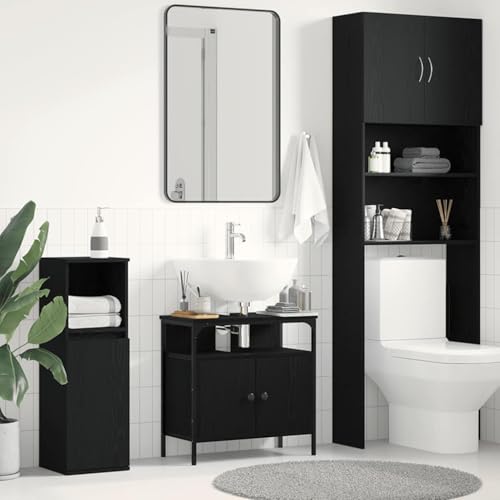 ULUYYUC Waschbeckenunterschrank 60x30x60 cm Schwarz Eichen-Optik, Holzwerkstoff & Stahl, Badezimmerschrank mit Siphonausschnitt, moderner Badmöbel-Kommodenschrank für kleines Gäste-WC und Badezimmer ULUYYUC Waschbeckenunterschrank 60x30x60 cm Schwarz Eichen-Optik, Holzwerkstoff & Stahl, Badezimmerschrank mit Siphonausschnitt, moderner Badmöbel-Kommodenschrank für kleines Gäste-WC und Badezimmer von ULUYYUC